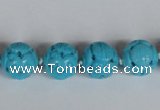 CNT09 16 inches 14mm carved round natural turquoise beads wholesale