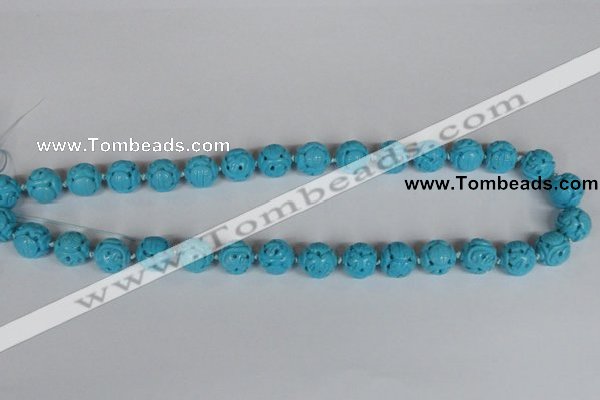 CNT09 16 inches 14mm carved round natural turquoise beads wholesale