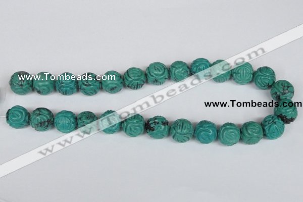 CNT32 16 inches 16mm carved round natural turquoise beads wholesale