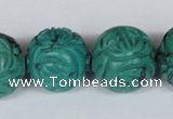 CNT33 16 inches 20mm carved round natural turquoise beads wholesale