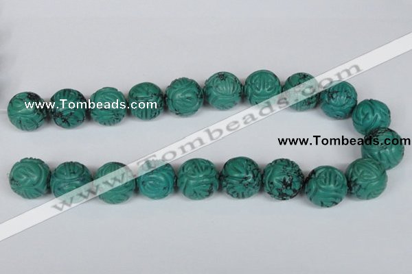 CNT33 16 inches 20mm carved round natural turquoise beads wholesale