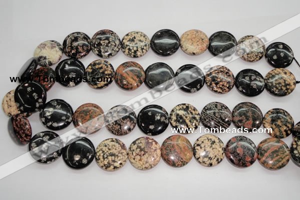 COB155 15.5 inches 20mm flat round snowflake obsidian beads