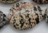 COB158 15.5 inches 30*40mm flat teardrop snowflake obsidian beads