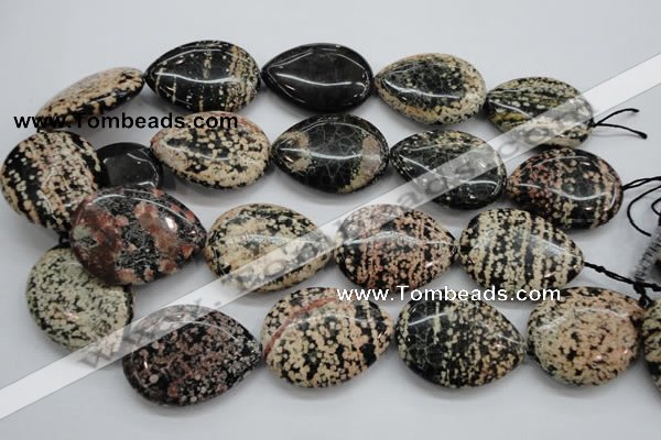 COB158 15.5 inches 30*40mm flat teardrop snowflake obsidian beads