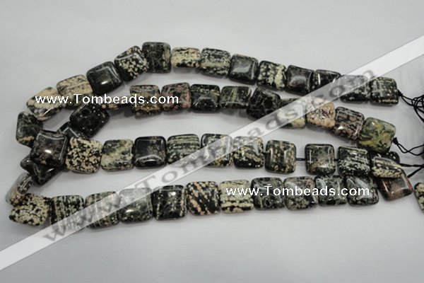 COB164 15.5 inches 16*16mm square snowflake obsidian beads