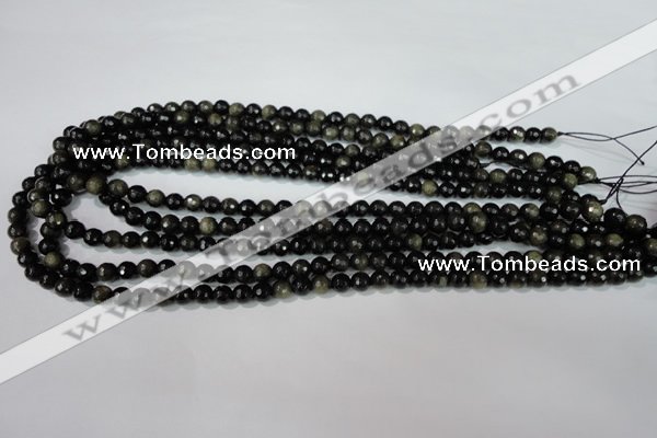 COB263 15.5 inches 6mm faceted round golden obsidian beads