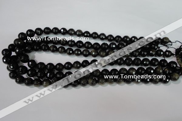 COB265 15.5 inches 10mm faceted round golden obsidian beads