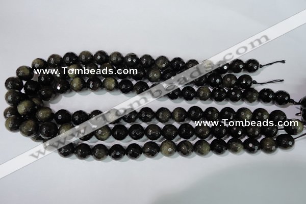 COB266 15.5 inches 12mm faceted round golden obsidian beads