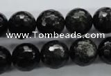 COB356 15.5 inches 14mm faceted round black obsidian beads