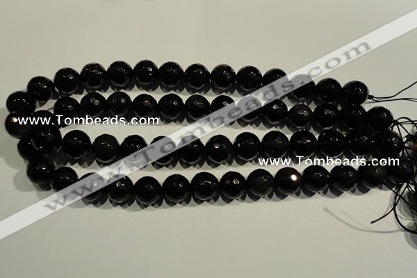 COB455 15.5 inches 14mm faceted round black obsidian beads