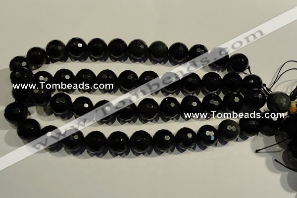 COB456 15.5 inches 16mm faceted round black obsidian beads