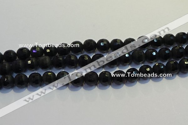 COB473 15.5 inches 6mm faceted round matte black obsidian beads