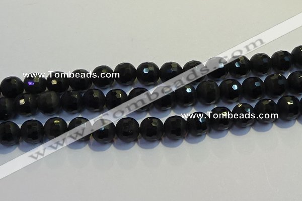 COB474 15.5 inches 8mm faceted round matte black obsidian beads