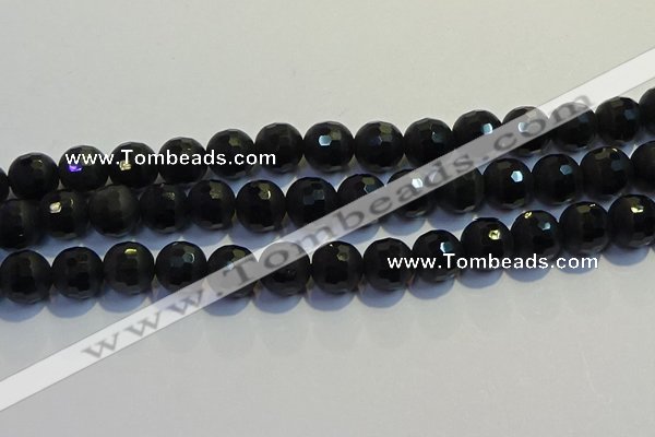 COB475 15.5 inches 10mm faceted round matte black obsidian beads