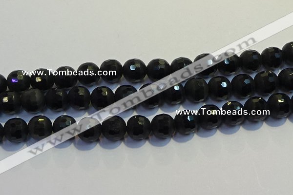 COB476 15.5 inches 12mm faceted round matte black obsidian beads