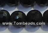 COB477 15.5 inches 14mm faceted round matte black obsidian beads