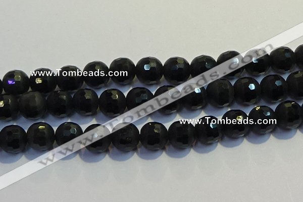 COB478 15.5 inches 16mm faceted round matte black obsidian beads