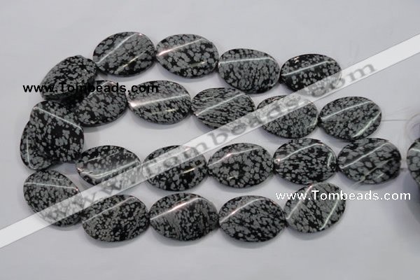 COB58 15.5 inches 25*35mm twisted oval Chinese snowflake obsidian beads