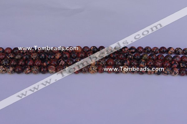 COB660 15.5 inches 4mm round red snowflake obsidian beads