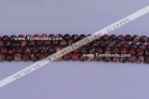 COB662 15.5 inches 8mm round red snowflake obsidian beads