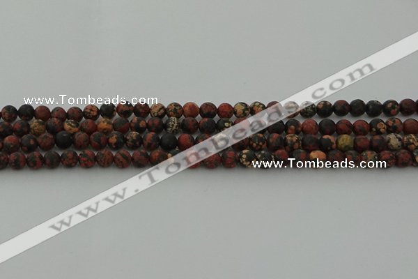 COB671 15.5 inches 6mm round matte red snowflake obsidian beads