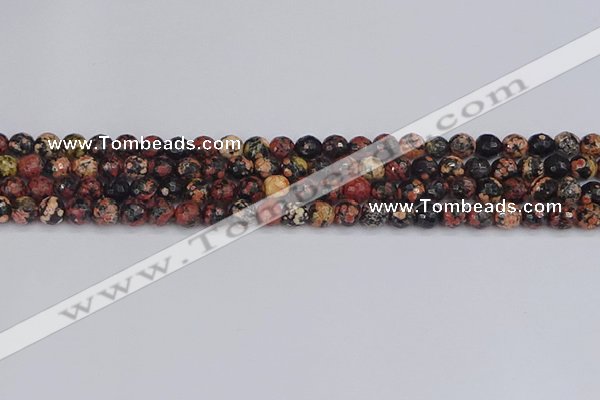 COB677 15.5 inches 6mm faceted round red snowflake obsidian beads