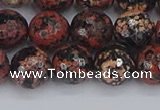 COB679 15.5 inches 10mm faceted round red snowflake obsidian beads