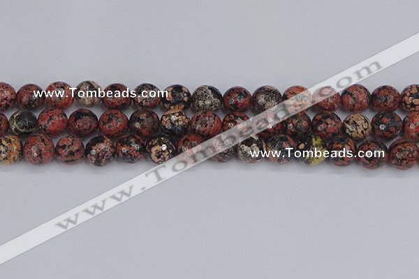 COB680 15.5 inches 12mm faceted round red snowflake obsidian beads