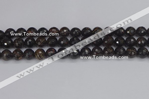 COB688 15.5 inches 12mm faceted round golden black obsidian beads