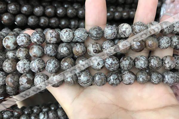 COB693 15.5 inches 10mm faceted round Chinese snowflake obsidian beads