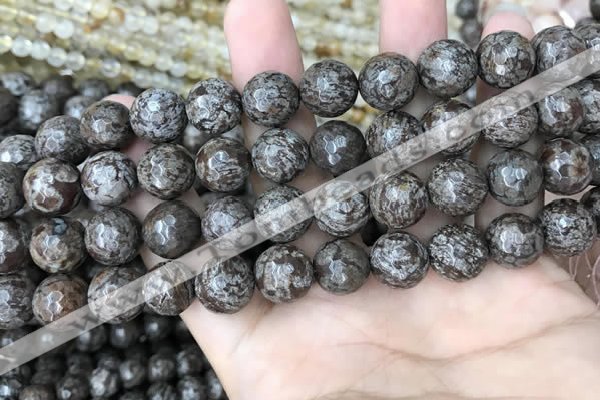 COB694 15.5 inches 12mm faceted round Chinese snowflake obsidian beads