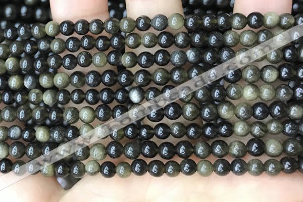 COB765 15.5 inches 4mm round golden obsidian beads wholesale