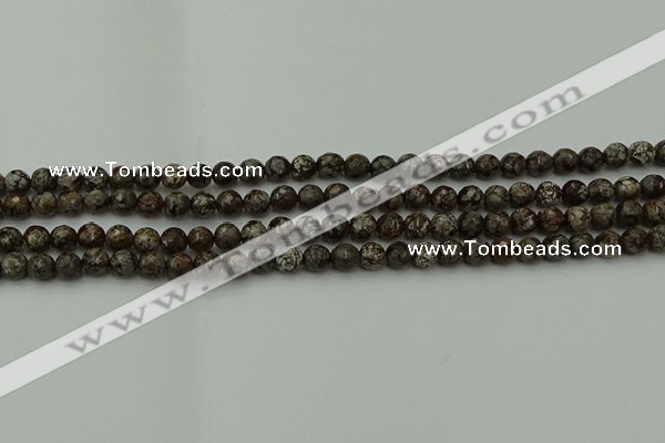 COB810 15.5 inches 4mm faceted round red snowflake obsidian beads