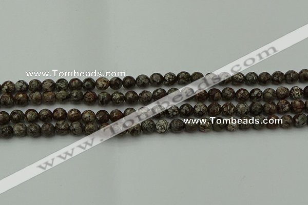 COB811 15.5 inches 6mm faceted round red snowflake obsidian beads