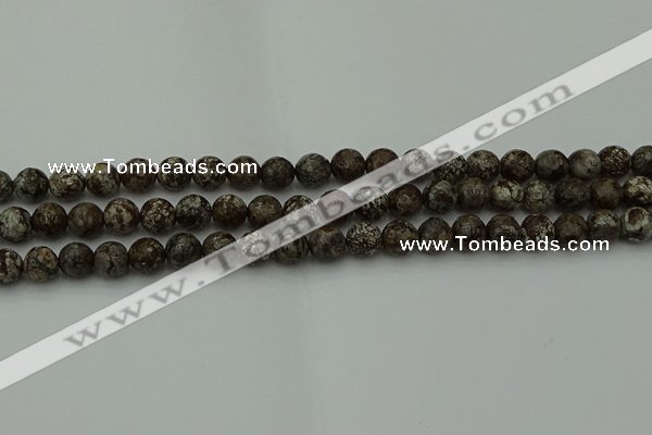 COB812 15.5 inches 8mm faceted round red snowflake obsidian beads