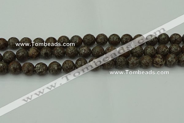 COB814 15.5 inches 12mm faceted round red snowflake obsidian beads