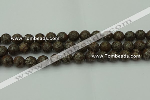 COB815 15.5 inches 14mm faceted round red snowflake obsidian beads