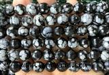 COB873 15 inches 10mm faceted round snowflake obsidian beads wholesale