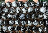 COB874 15 inches 12mm faceted round snowflake obsidian beads wholesale