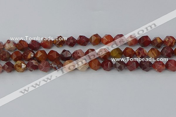 COJ1003 15.5 inches 10mm faceted nuggets red porcelain jasper beads