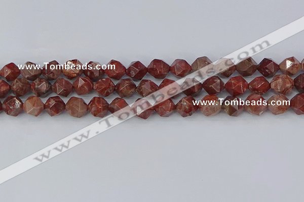 COJ1008 15.5 inches 10mm faceted nuggets pomegranate jasper beads