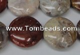 COJ235 15.5 inches 25mm flat round blood stone beads wholesale