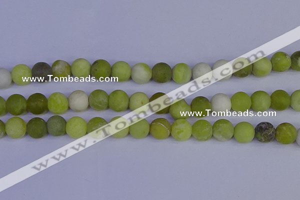 COJ405 15.5 inches 14mm round matte olive jade beads wholesale