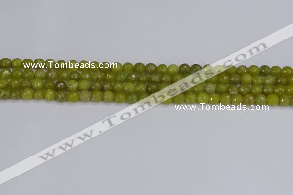 COJ408 15.5 inches 4mm faceted round olive jade beads