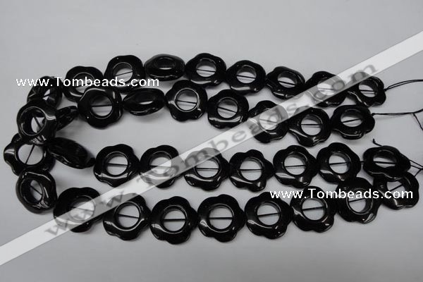 CON110 15.5 inches 22mm carved flower black onyx gemstone beads