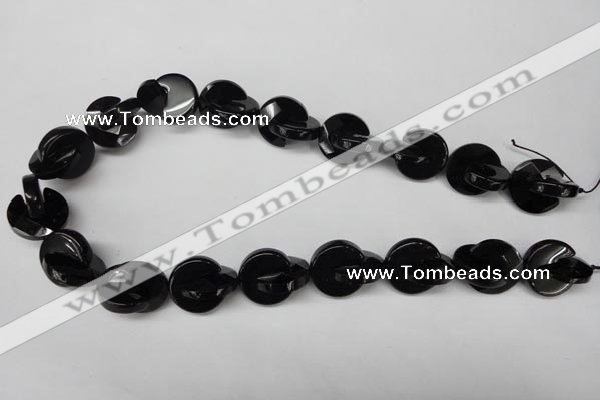 CON115 15.5 inches 18mm curved moon black onyx gemstone beads