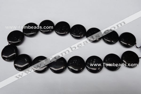 CON47 15.5 inches 25mm flat round black onyx gemstone beads