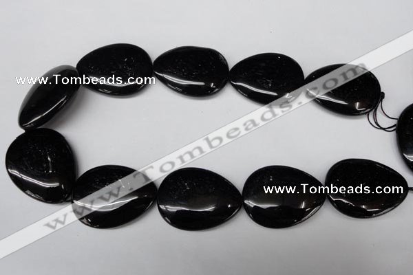 CON55 15.5 inches 30*40mm flat teardrop black onyx gemstone beads