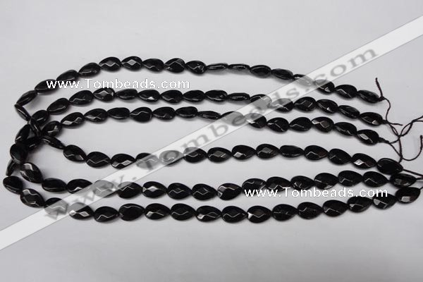 CON72 15.5 inches 8*12mm faceted flat teardrop black onyx gemstone beads