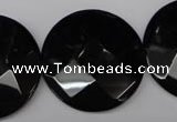 CON85 15.5 inches 32mm faceted coin black onyx gemstone beads